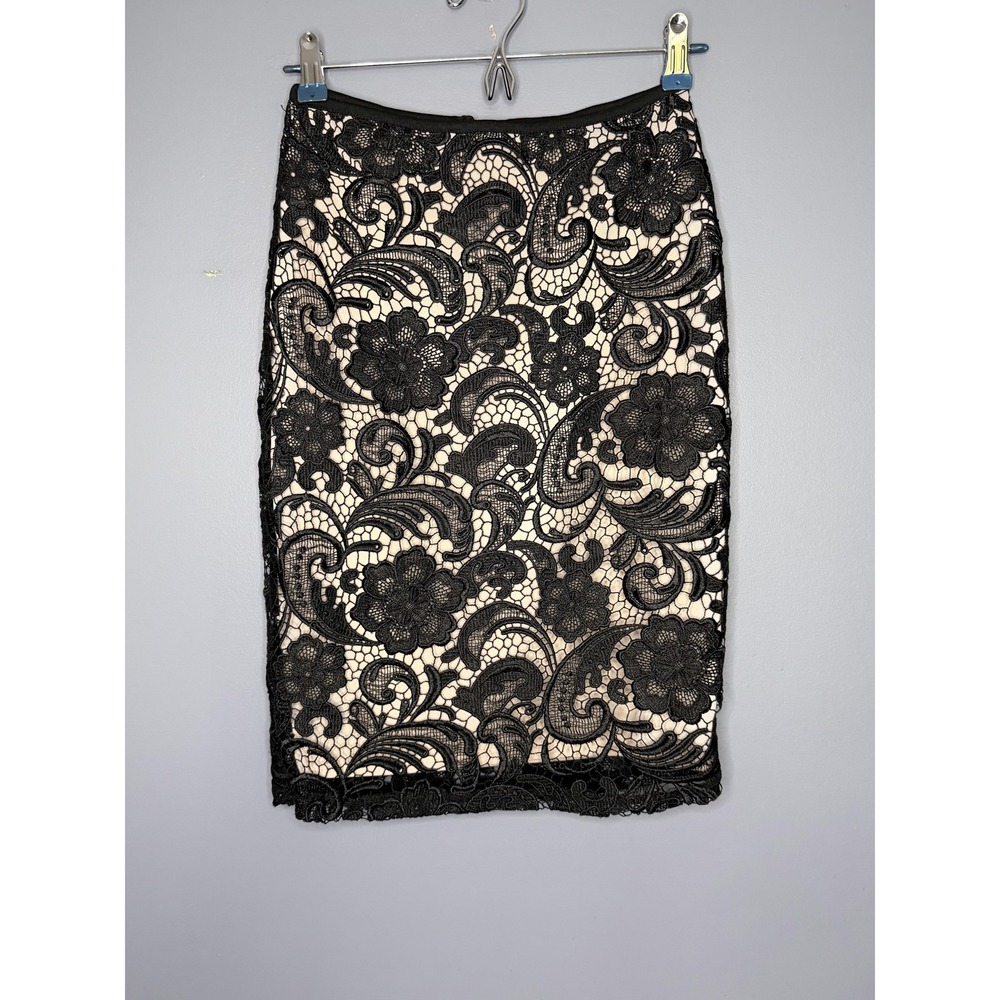 H&M Lace Pencil Skirt XS Black Floral Knee Party Formal Chic Glam Coquette Siren